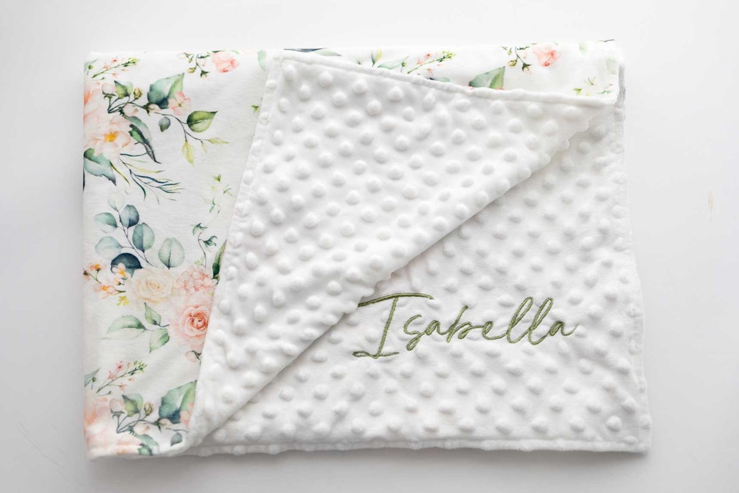 Embroidery Rose Baby Blanket With Name Customized Minky Blanket Lovey