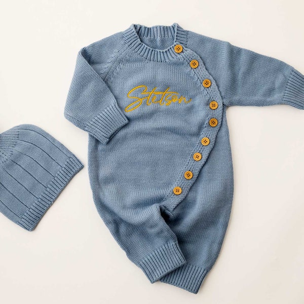 Borduurbaby-romperset | Gepersonaliseerde Coming Home-outfit | Pasgeboren baby babyjongen bodysuit | Kraamcadeau | Geborduurde baby-jumpsuit