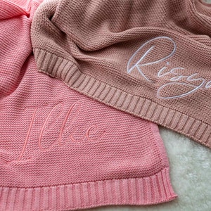 Personalized Knit Baby Blanket Embroidery Gift for Baby Shower Stroller Blanket Monogrammed Newborn Baby Gift Pink Soft Cotton Knit image 10