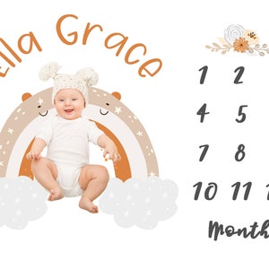 Rainbow Personalized Baby Milestone Blanket, Baby shower gift, Personalized Baby Name Blanket ,watch me grow blanket
