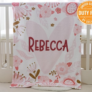Gepersonaliseerde babydeken, gratis verzending, aangepaste babydeken, babydeken, babydeken, roze bloem deken, babycadeau, borduurdeken