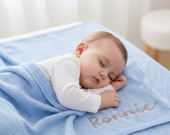 Custom Knit Cotton Baby Blanket: Personalized Embroidered Newborn Gift, 100 Cotton