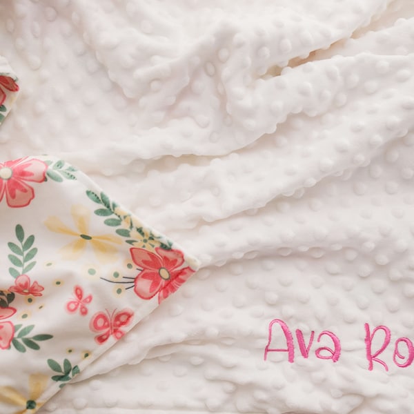 Embroidery Baby Blanket with Name | Customized Minky Blanket | Lovey Blanket | Soft and Fluffy Blanket | Baby Girl Blanket| Shower Gift B