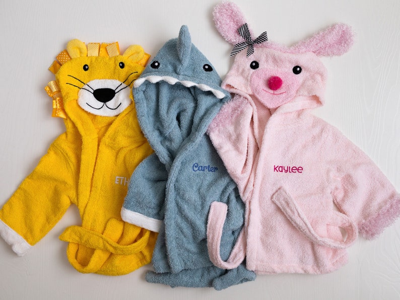 Personalized Baby Bathrobe Animal Infant Bathrobe Custom Embroidered Gift Monogram Baby Gift Baby Shower Gift Swimming Pool Hooded image 1