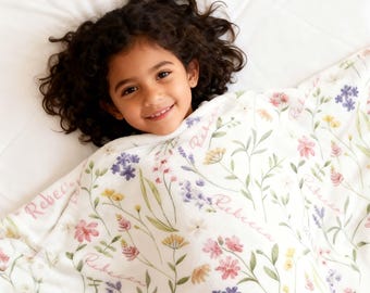 Personalized Wildflower Baby Blanket – Custom Name Fleece Throw for Girls & Boys