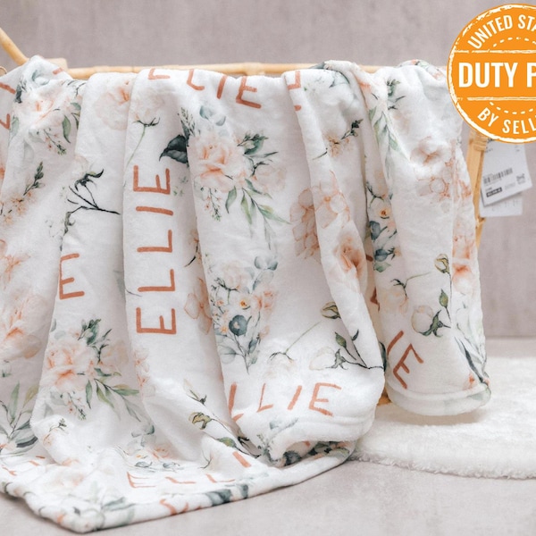Personalized Minky Baby Blanket: Pink Rose Flower Throw