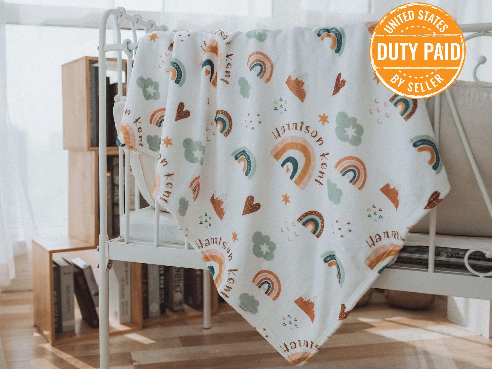 Personalized Rainbow Baby Blanket: Custom Name Fleece Blanket