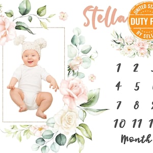 Floral personalisierte Baby Meilenstein Decke, Baby-Dusche-Geschenk, personalisierte Baby Name Decke, beobachten Sie mich wachsen Decke Free Duties