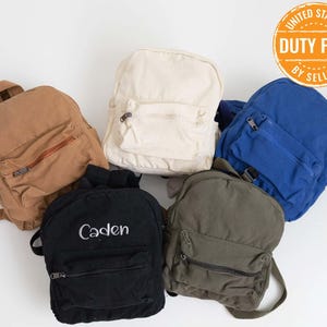 Sac à dos personnalisé en toile pour bébé | Cadeau de premier anniversaire | Sac à dos personnalisé | Sacs à dos à monogramme pour tout-petits | Cartable bleu pour enfants d'âge préscolaire
