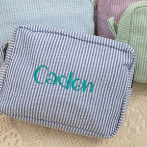 Personalized Makeup Cosmetic Bag Custom Travel Bag kids travel bag Personalized Seersucker Cosmetic Bag Monogrammed Toiletry Bag Women zdjęcie 4