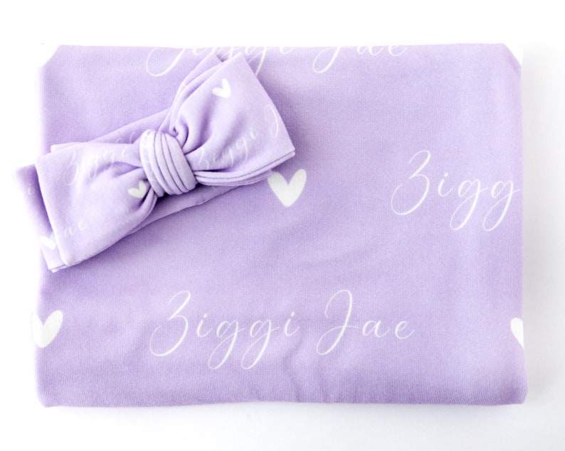 Personalized Newborn Swaddle, Baby Girl Blanket, Custom Baby Hat, Baby Bow, Baby Name Blanket, Baby Swaddle, Baby boy shower gift newborn zdjęcie 5