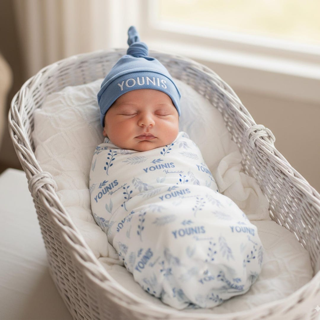 ボニーブルー パーソナライズ 新生児男の子用おくるみ - ネーム入り