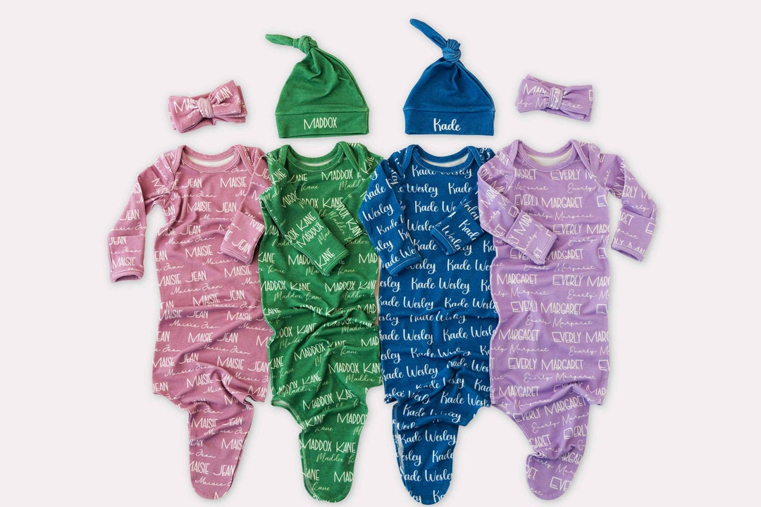 Personalized Name Gown Newborn Baby Boy Coming Home Outfit Custom