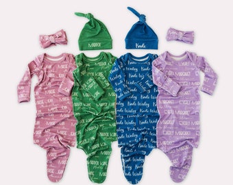 Gepersonaliseerde naam jurk pasgeboren babyjongen Coming Home Outfit aangepaste geknoopte jurk pasgeboren jongen ziekenhuis Outfit babyjurken pasgeboren meisje cadeau