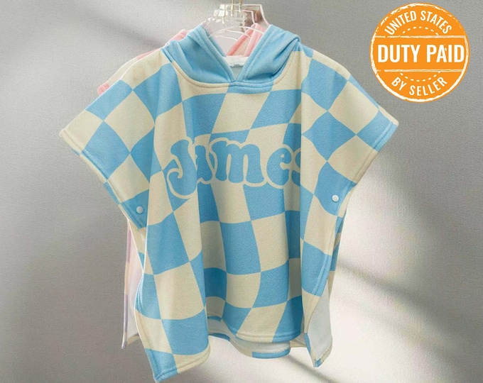 Hooded Beach Towel Poncho for Kids, Personalized Swim Cover Up, Custom Name Pool Poncho