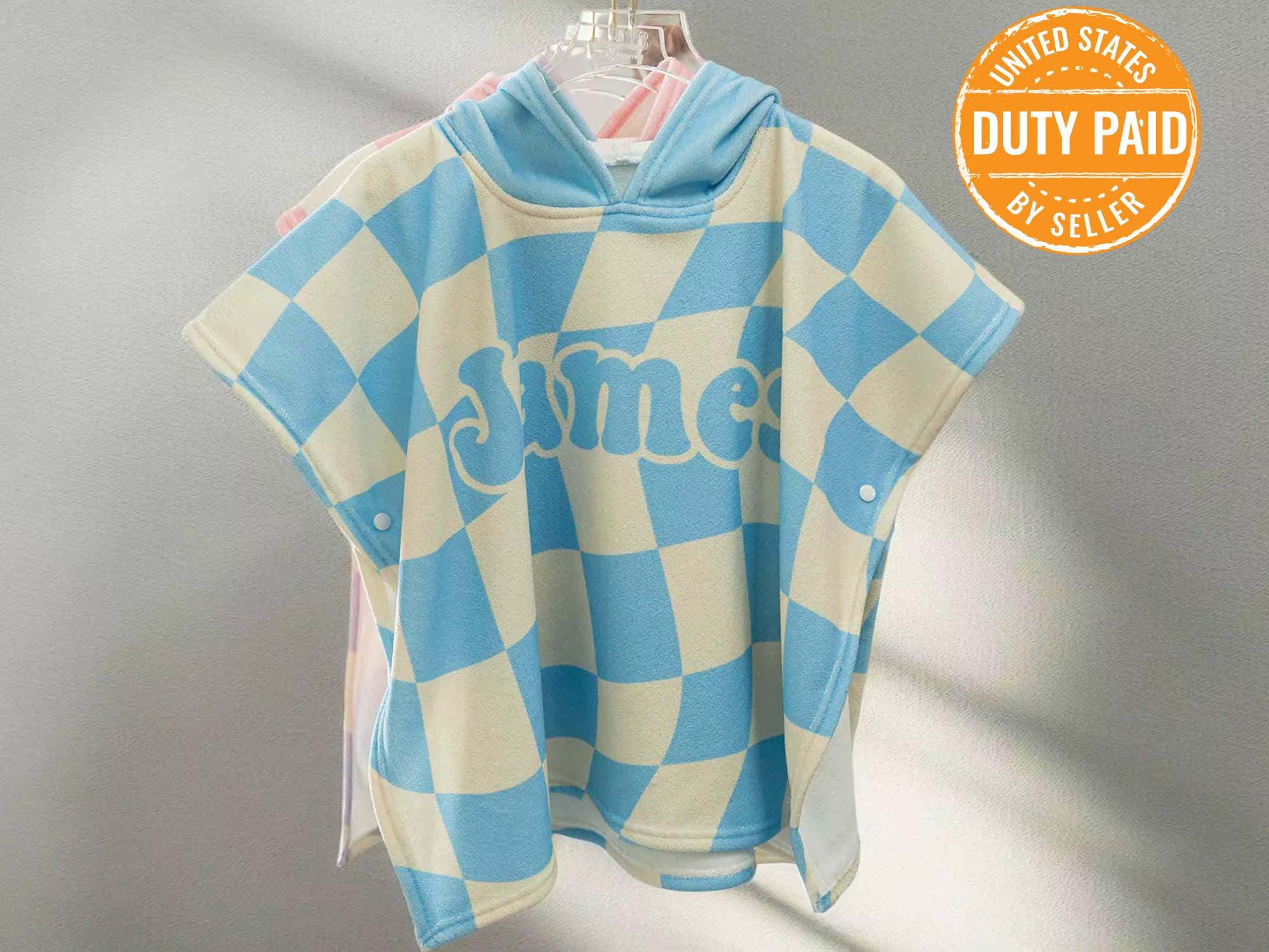 Hooded Beach Towel Poncho for Kids, Personalized Swim Cover Up, Custom Name Pool Poncho