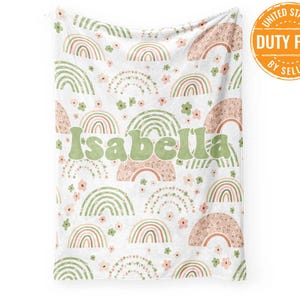 Gepersonaliseerde regenboogdeken, gratis verzending, aangepaste babydeken, babydeken babymeisje, roze bloem deken, babycadeau, nertsdeken