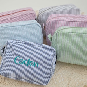 Personalized Makeup Cosmetic Bag | Custom Travel Bag | kids travel bag |Personalized Seersucker Cosmetic Bag| Monogrammed Toiletry Bag Women