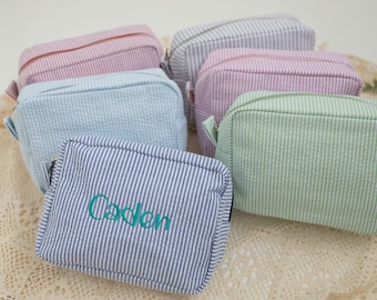 Personalized Makeup Cosmetic Bag | Custom Travel Bag | kids travel bag |Personalized Seersucker Cosmetic Bag| Monogrammed Toiletry Bag Women