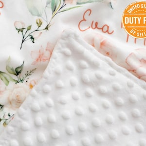 Gepersonaliseerde minky dot babydeken, gratis verzending, aangepaste babydeken, babydeken meisje, roze bloem deken gooien, babycadeau