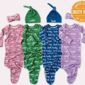 Personalized Name Gown Newborn Baby Boy Girl Custom Knotted Coming Home Outfit Gift - - Duty Paid by Seller