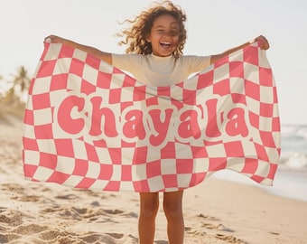 Kids Personalized Beach Towel, Custom Name Pool Towel for Boys Girls, Summer Gift for Kids, Microfiber or Premium Blend