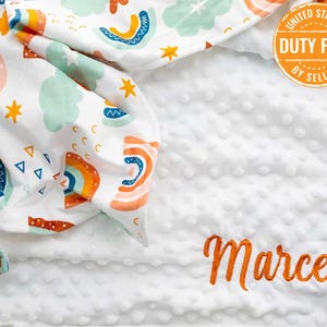 Embroidery Rainbow Baby Blanket with Name | Customized Minky Blanket | Lovey Blanket | Soft and Fluffy Blanket | Baby Blanket with Name