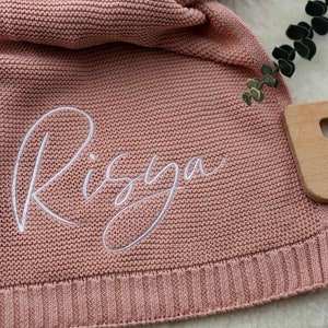 Personalized Knit Baby Blanket Embroidery Gift for Baby Shower Stroller Blanket Monogrammed Newborn Baby Gift Pink Soft Cotton Knit image 1