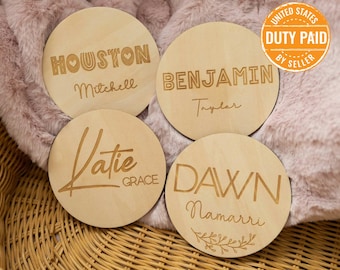Laser Engraved Baby Name Announcement Sign: Satin Plywood Photo Prop
