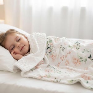 Personalized Minky Baby Blanket, Floral Throw, Custom Girl Gift