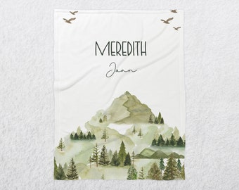 Baby Blankets for Boys Customized Name, Baby Boy Blankets Personalized, Custom Baby Boy Blanket,   Mountain and Forest Baby Boy blanket