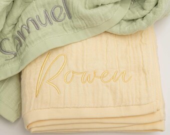 Personalized Baby Blanket 4-Layer Muslin Swaddle Embroidery Name Blanket Baby Shower Gift Personalised Baby Gift Coming Home Blanket