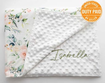 Embroidered Rose Baby Blanket: Personalized Minky Lovey