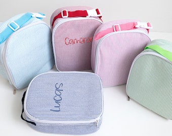 Sacs à lunch personnalisés | Sac à lunch isotherme | Sac à lunch en seersucker | Sac à lunch monogrammé pour enfants | Boîte à lunch pour enfants | Sac isotherme Lunch