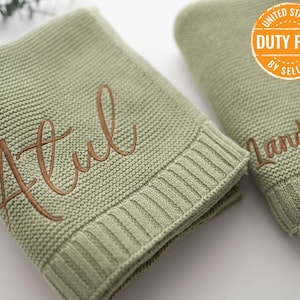 Personalized Knit Baby Blanket | Embroidery Gift for Baby Shower | Stroller Blanket | Monogrammed Newborn Baby Gift | Duty Covered