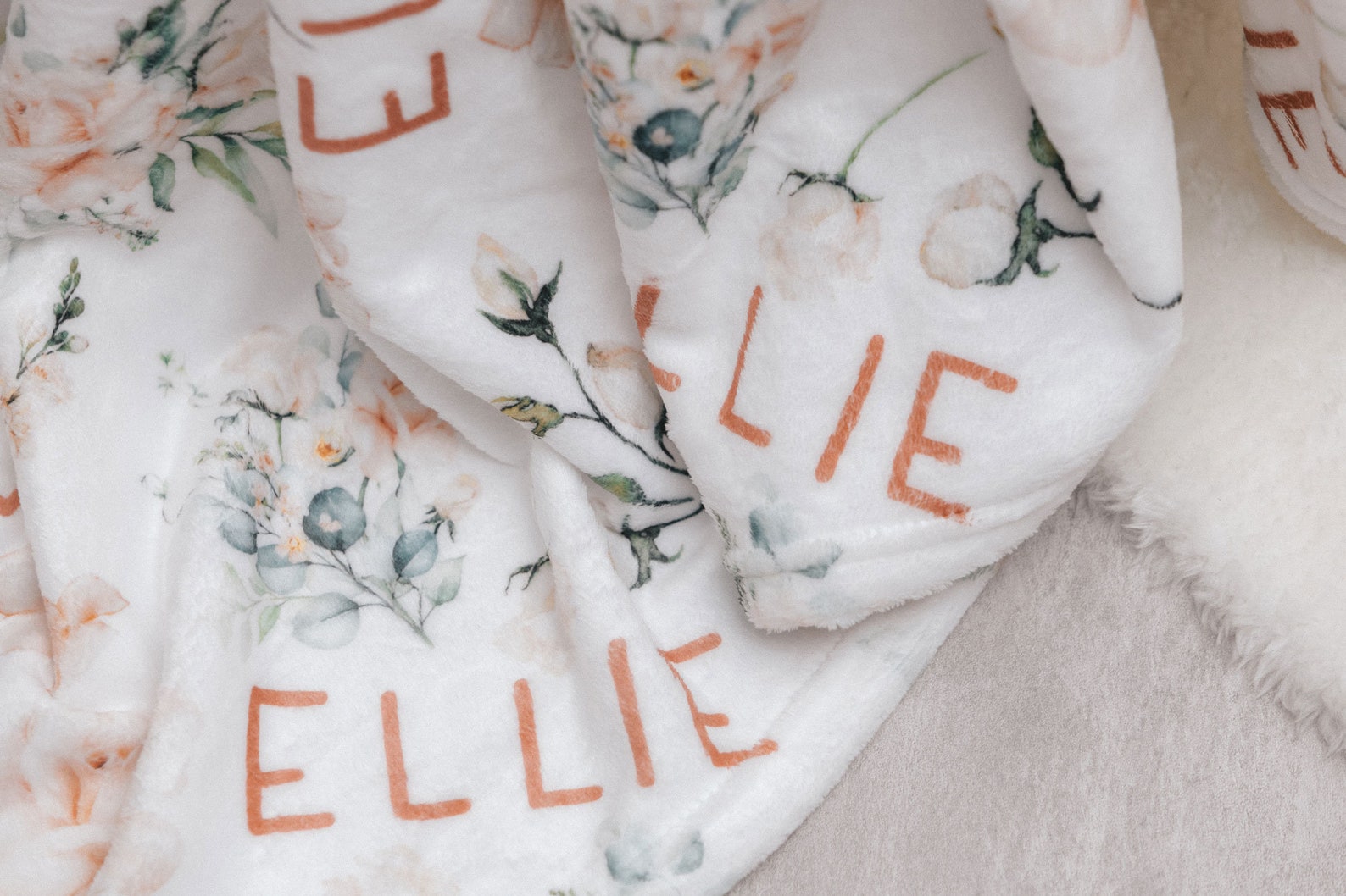 Personalized Cow Name Blanket, Custom Pink & Purple Flowers Baby Girl Name Blanket, Floral Baby Blanket, Floral Baby Shower Gift