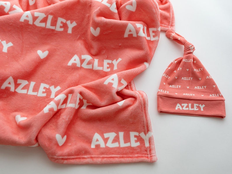 Plush Minky Blanket Set with Hat/Bow, Personalized Name Blanket with Hat, Personalized Jersey Hat, Customized Name Bow zdjęcie 8