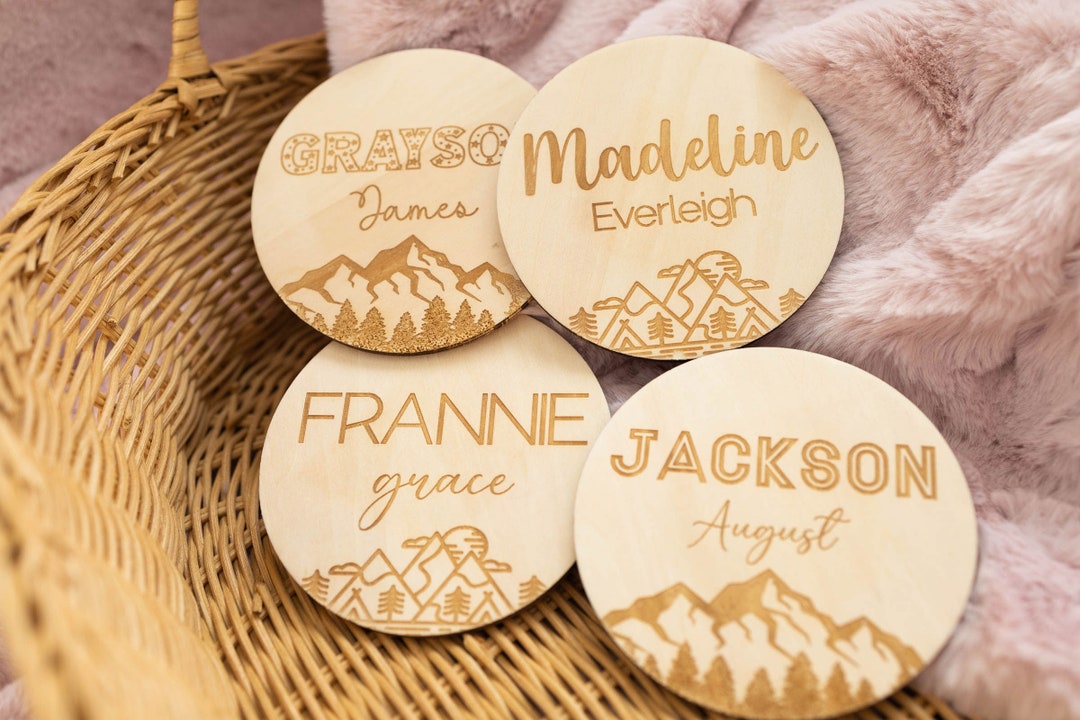 Mountain Baby Name Announcement | Wooden Baby Name Announcement Sign ...