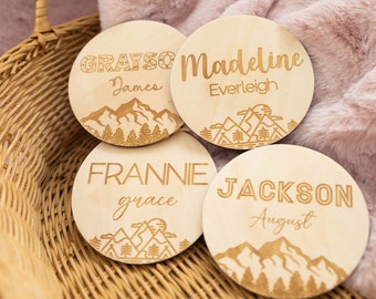 Mountain Baby Name Announcement  | Wooden Baby Name Announcement Sign | Name Reveal Plaque | Birth Announcement Sign |Baby Shower Gift