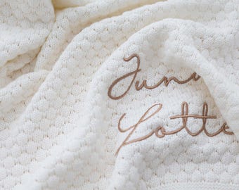 Embroidered Name Baby Blanket | Custom Knit 100% Cotton