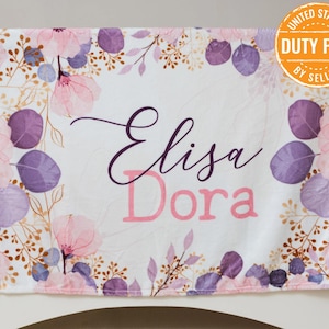 Floral Personalized Baby Name Blanket, Baby shower gift, Baby Receiving Blanket,  Baby Girl Gift. Baby Girl Blanket Flowers Blanket