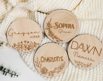 Laser Engraved Baby Name Announcement Sign: Newborn Photo Prop