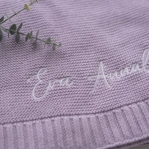 Personalized Knit Baby Blanket Embroidery Gift for Baby Shower Stroller Blanket Monogrammed Newborn Baby Gift Blue Soft Cotton Knit image 9