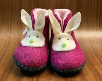 Handmade Mongolian Children's Bunny Wool Booties - Made for First Steps