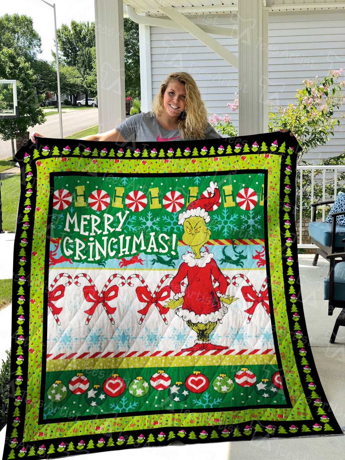 Merry Grinchmas Blanket Christmas Quilt Throw Blanket Quilt Etsy