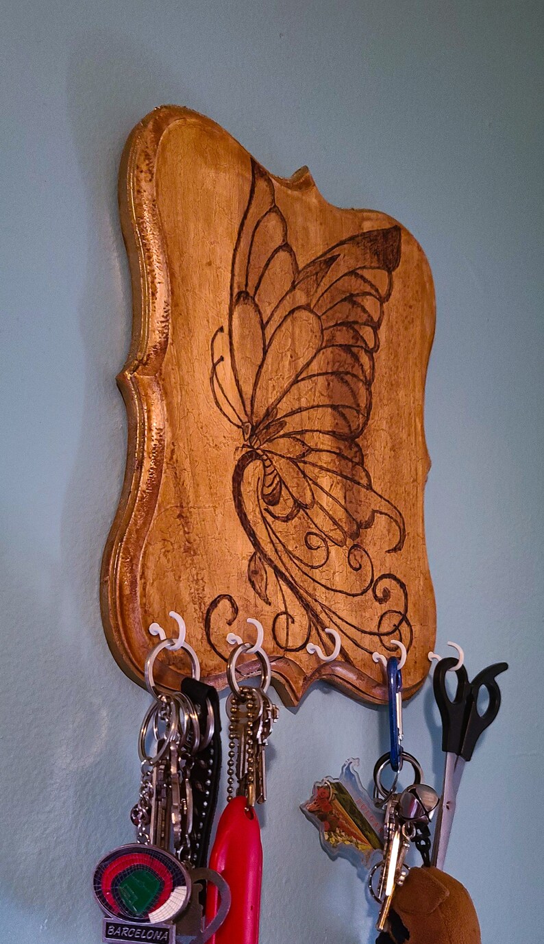 Hand Burned Pyrography Key Holder/ Wall Key Holder/ Tiger Plaque ...