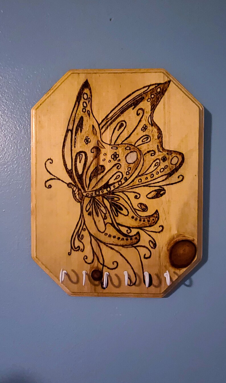 Hand Burned Pyrography Key Holder/ Wall Key Holder/ Tiger Plaque ...