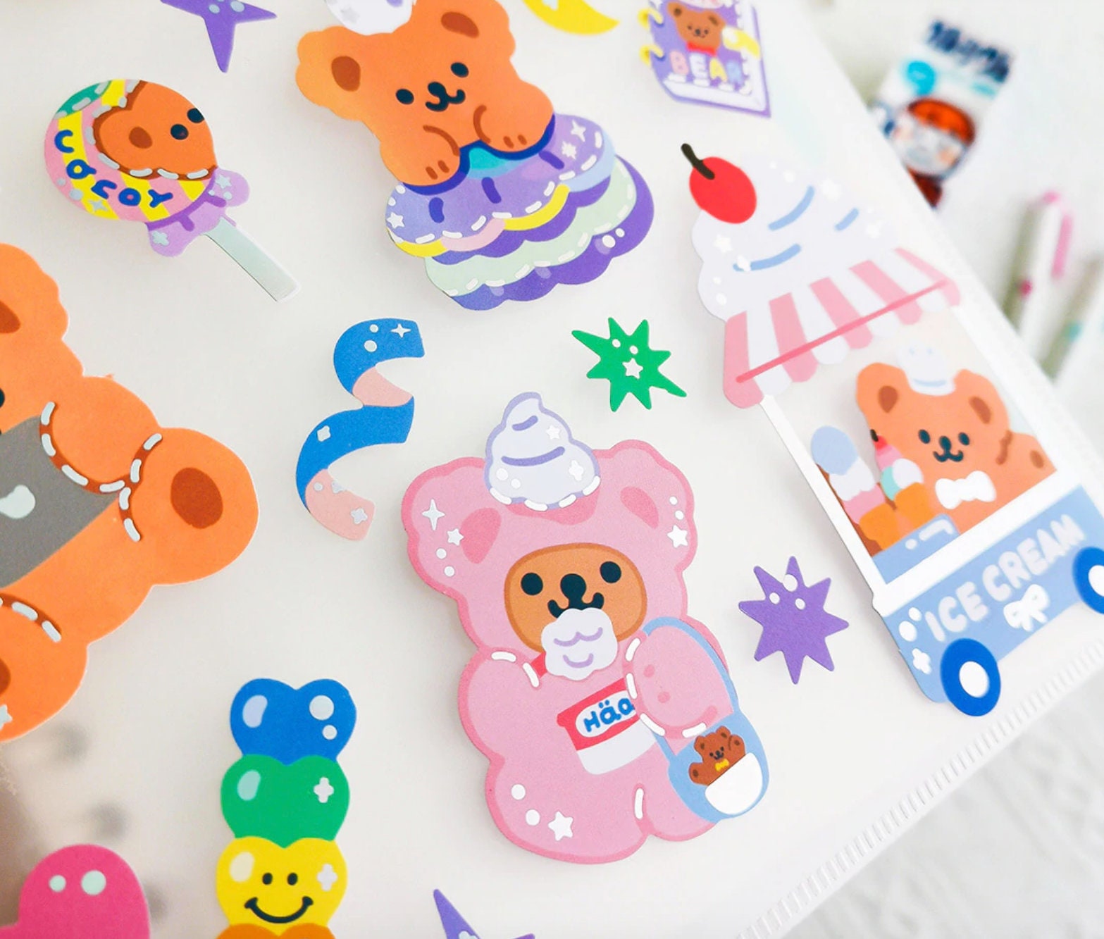 Milkjoy bear stickers cute wings decorations laptop brown Kawaii wings ...