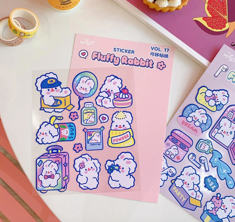 Milkjoy Fluffy Bunny Stickers / Korean Stationery / Kawaii Etsy