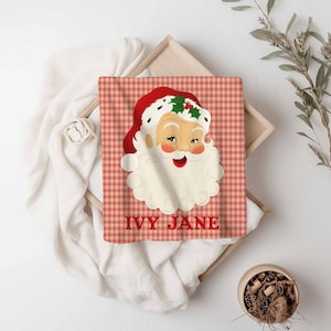 Personalized Christmas Blanket, Vintage Santa Custom Name Blanket, Personalized Name Blanket, Personalized Christmas Blanket for Child